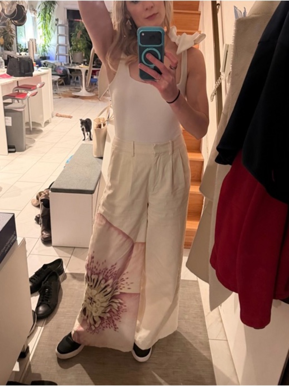 Wide Leg Floral Print Pants in Cream and Pink - Picture 5 of 7